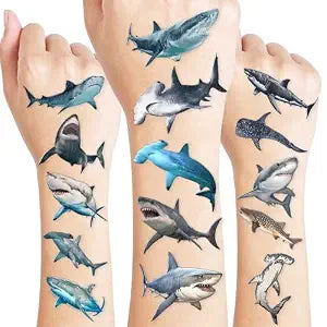 60 PCS Realistic Shark Tattoos Temporary Pre-Cut for Kids Boys Adults