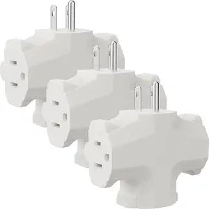PLUGTUL 3 Way Plug Adapter, 3 Plug Wall Adapter | 3 Prong, Grounded, 15A, 1875W, Multiple Plug Expander for Home, Outdoor, ETL Listed, White, 3PACK