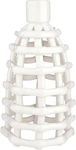 47th & Main Taper Candle Holders for Candlesticks, Ceramic Modern Lattice Decorative Candle Holder for Dining Table Centerpiece, Large, White