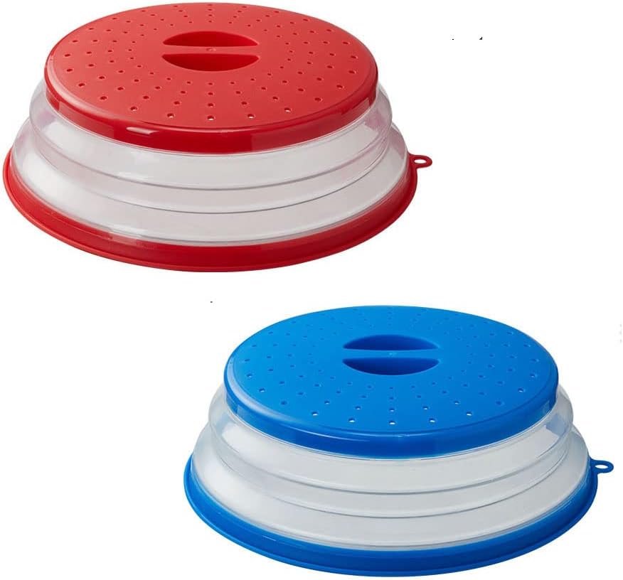 Collapsible Microwave Splatter Cover, 10.5 Inch, Dishwasher-safe, Microwave Plate Cover With Steam Ventï¼ŒBPA-Free Silicone & Plastic(2 PCS,blue & red)