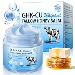 GHK-CU Copper Peptide Beef Tallow Honey Balm for Face & Body Skin Deep Hydrating & Moisturizing, Anti-Oxidant, Vitality Booster |2.1 Oz