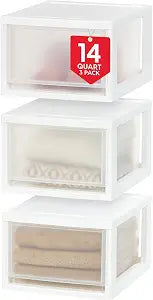 IRIS USA 3-Pack, 14.5 Qt. Stacking Drawer Storage Organizer, White