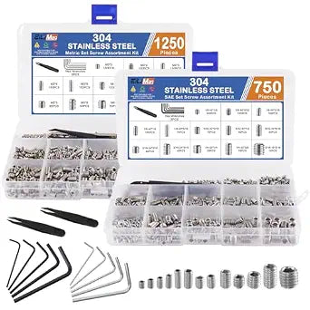 2000PCS Set Screws, 26 Sizes Metric & SAE Set Screw Assortment Kit