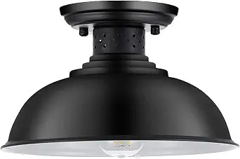 Semi Flush Mount Ceiling Light Fixture, Farmhouse Black Kitchen Light Fixtures Ceiling Mount, Industrial Metal Cage Lighting for Hallway Entryway Bedroom Laundry, E26 Base, 13in (Bulbs Excluded)
