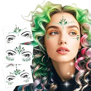 Mermaid Face Gem Jewel Halloween Eye Facial Jewels, Green,