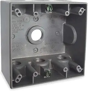 2-Gang Weatherproof Box, Seven 1/2 in. Threaded Outlets, Gray