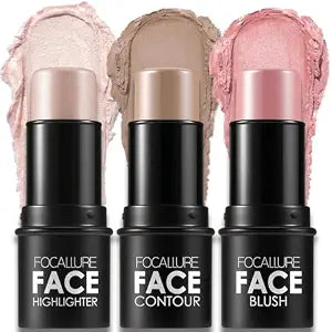 FOCALLURE 3Pcs Cream Contour Sticks, Highlighter Makeup and Blush, Fair