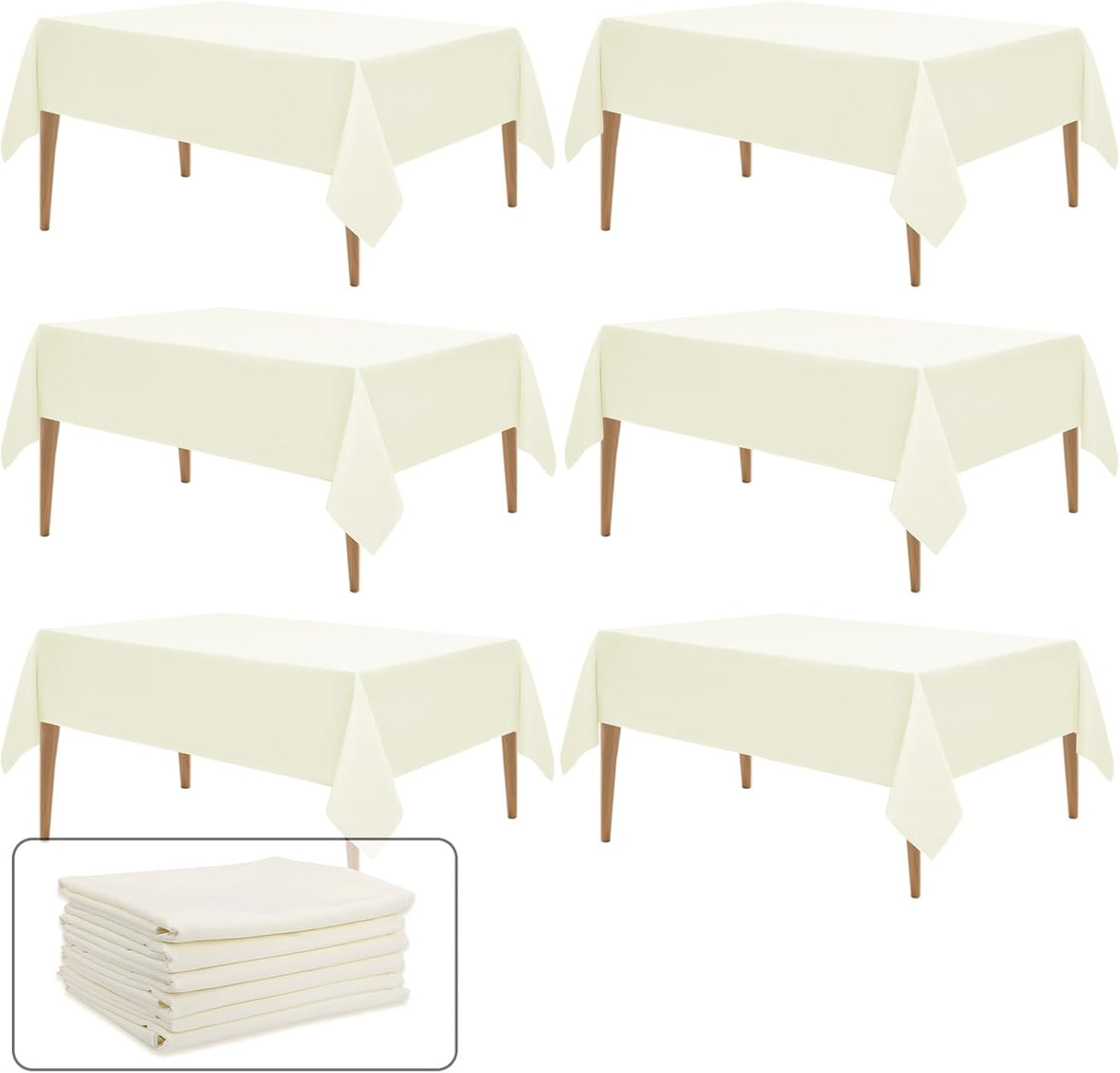 WIGENIUS 6 Pack Ivory Table Cloth Rectangle 60X102 Inch Tablecloth Fit 6FT