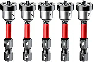 5pcs Drywall Screw Setter, Magnetic Positioning Screwdriver Bits PH2 Bits