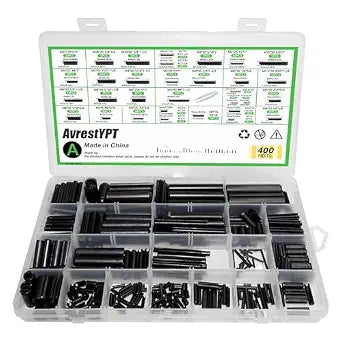 400Pcs Roll Pin Assortment Kit, Slotted Tension Pins, Split Dowels & Expansion Spring Pins, 31 Sizes M1.5 M2 M2.5 M3 M4 M5 M5.2 M6 M8 M10, Durable Spring Steel for Secure Fastening