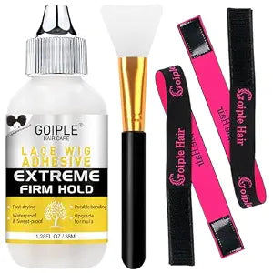 Wig Glue for Lace Front Wigs, Waterproof Lace Front Wig Adhesive & Silicone Applicator for Wigs, Strong Hold Transparent Lace Glue Edge Band for Hair Replacement Invisible Hair Bonding Adhesive(4PCS)