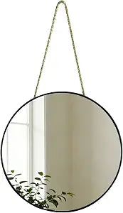 Round Wall Mirror Door Mirror PVC Plastic Frame (Black, 8.66 inch)