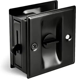 HOMOTEK Privacy Sliding Door Lock with Pull - Replace Old Or Damaged Pocket Locks Hardware Quickly and Easily, 2-3/4x2-1/2, for 1-3/8 Thickness Door, Black