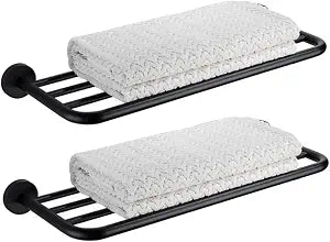 23 Inch Towel Rack with Towel Bar Holder, 2-Tier Stainless Steel Towel Shelf for Bathroom & Lavatory Wall Mounted (Black)