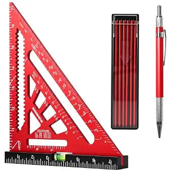 BURMONG 7" Rafter Square with Level Vial, Aluminum Triangle Ruler