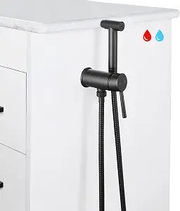 Matte Black Handheld Bidet Sprayer for Toilet Warm Water Mounted on the Bathroom VanityStainless Steel Hot and Cold Bidet Sprayer with Brass Mixing Valve for Feminine Hygiene