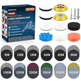193 Pcs 3 Inch Sanding Discs, Headlight Restoration Polishing Kit
