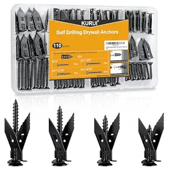 KURUI Metal Self Drilling Drywall Anchors,Heavy Duty Wall Anchor and Screws