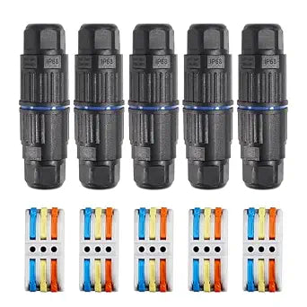 5PCS IP68 Waterproof Junction Box, Outdoor 3 Way Electrical Cable Connector, Replaceable Lever Wire Connectors for AWG 28-12, Quick Screwless Installation