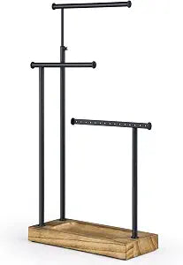 SRIWATANA Carbonized Black Jewelry Organizer Stand, Tall Necklace Holder