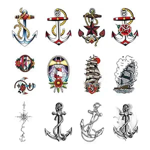 Anchor Ship Temporary Tattoo Sticker Waterproof Fake Tatoo Men Women Adult Boys Teens Body Art 10.5X6cm Set of 12 (SF262)