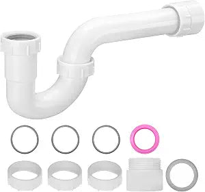 VEVOR P-Trap, 1-1/2 Inch P Trap Sink Drain Pipe Kit with Threaded Adapter and TPU Leak-Resistant Washers, PP Plastic Pipe Basin Waste Kit, Under Sink Plumbing for Kitchen Bathroom Sewer Drain, White
