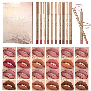 12PCS Matte Lip Liner Set,Waterproof Lipstick Liner Slim,High Pigmented Creamy Lipliners Pencil,Non-fading Long Lasting Lip Liner Pencil for Women