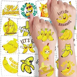 108 PCS Glitter Banana Temporary Tattoos for Kids, Pre-Cut
