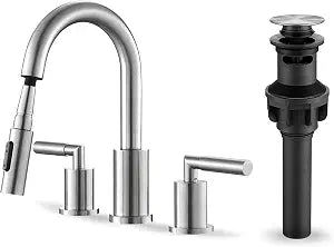 Tohlar Widespread Bathroom Faucet with Sprayer Brushed Nickel