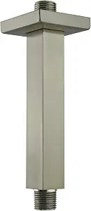 Square Shower Arm and Anti-Scratch O-Ring Flange, 6 inch, Solid Brass, Both Soldered 1/2 NPT Tapered Threads, Straight Shower Head Arm, Ceiling Mount Shower Extension Arm (PVD Brushed Nickel)
