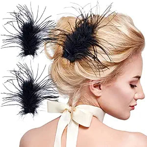 OIIKI 2Pcs Black Ostrich Hair Clip, Feather Hairgrip, 5.50x5.88in