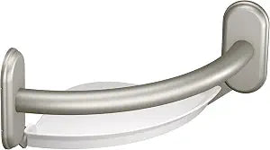 Moen LR2354DBN Bathroom Safety 9-Inch Curved Bathroom Grab Bar with Integrated Corner Shelf, Brushed Nickel