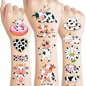 Cow Temporary Tattoos For Kids, Farm Birthday Party Favors