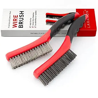 Lavaxon Wire Brush Set-Heavy Duty Stainless & Carbon Steel Bristles with Plastic Handle Grip for Rust, Wielding Slag, Dirt & Paint Scrubbing with Deep Cleaning  10 Inches, Large (Pack of 2-Red)