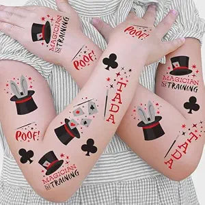 Big Dot of Happiness Ta-Da, Magic Show Temporary Tattoos for Kids, Magician Birthday Party Favors, Magical Decorations, Magic Show Accessories, Red Party Supplies, 12 Sheets