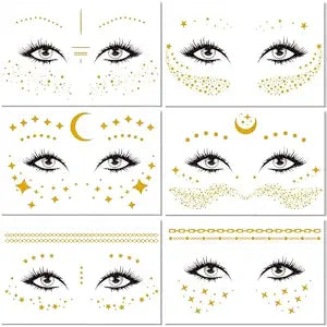 Gold Moon Star Freckles Temporary Face Tattoo Sticker for Women 6-Sheet