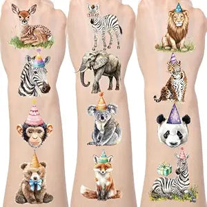 Jungle Animals Temporary Tattoos - 200+ Jungle Party Decorations Safari Party Favors Supplies Elephant Gorilla Lion Tattoo Stickers for Kids Wildlife Animal Theme Birthday Decor Prizes