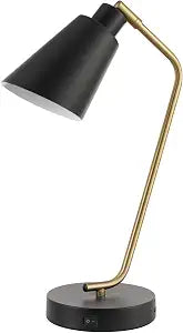 Globe Electric 52095 Belmont 17" Desk Lamp, Matte Black, Antique Brass Accents, Fast Charging USB Port, Rocker On/Off Switch