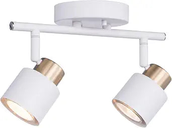2 Light LED Modern Track Lighting Kit Matt White Brass Finish, Pivot Shade Multi-Directional Ceiling Spotlight Wall Sconces for Kitchen, Bedroom, Living Room,Closet GU10 Not Included