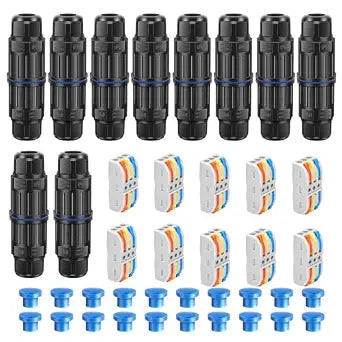 Linkstyle 10PCS Waterproof IP68 Junction Box, Outdoor 3 Way Electrical Cable Connector, with Replaceable Lever Wire Connectors for AWG 28-12 Gauge Wire 3 in 3 Out Quick Terminal