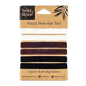 Wild & Stone | Pack of 6 Hair Bands | 100% Biodegradable and Plastic-Free Elastic Hair Ties | 100% Organic Cotton and Natural Plant-Based Rubber | No Crease Ponytail Holder (Natural)