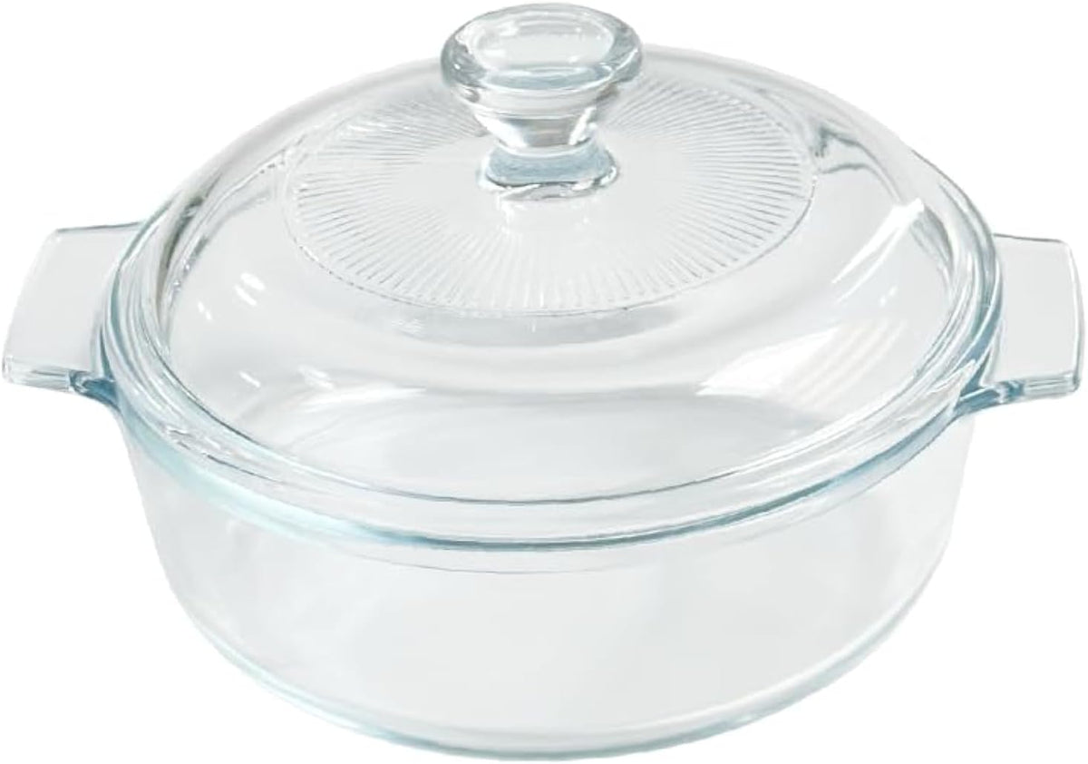 Small Tempered Glass Casserole Dish for Oven with Lid, Round Microwave Oven Baking Dish with Glass Lid, 0.8L, Clear