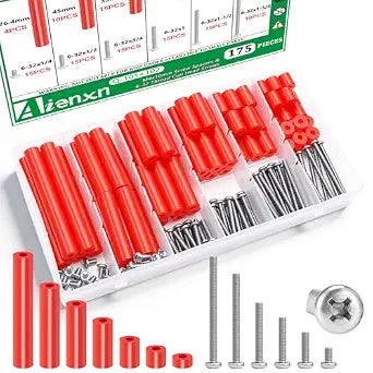 175PCS Red Electrical Outlet Spacers Kit, 85PCS 6-32 Thread Cup Head Mounting Screws and 90PCS Outlet Spacer Without Threaded, Outlet Spacers for Electrical Box, Screws Switch and Receptacle