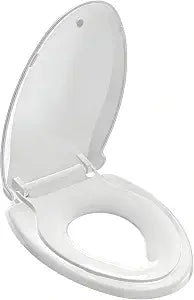 Huttdmel Toilet Seat Elongated with Toddler Seat Built In,2 in 1 Adult & Child, Soft Close, Magnetic Child Seat,Top & Bottom Mount,Never Loosen Hinges, Fits Standard Elongated Toilets 18.5'', White