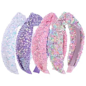 Sequin Headbands for Girls, 4 Pack Knotted Headband for Girls, Sparkly Girl Hair Bands Glitter Hair Accessories for Girl and Women,diademas para niñas