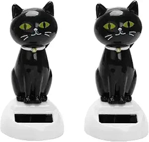 2Pcs Black Solar CatDoll Dancing Cat,Figure Car Ornament,Dancing Ornaments Solar Powered Car Decoration, Desktop Deco, Gift Window Party Car,Desk Home Furniture for Display,Learning and EducationKits