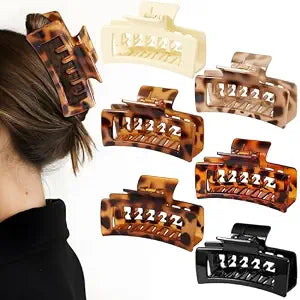 6 PCS 4.1 Inch Large Claw Clips for Thick Hair, Double Layer Teeth Tortoise Shell Rectangle Hair Clips for Hat,Strong Hold Square Big Claw Clip Non Slip Baseball Jaw Clips Hair Accessories