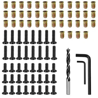 Wood Screw Inserts Kit 40 Sets 1/4"-20  Furniture Hardware with 3/4" & 1-1/4" Hex Bolts, Pilot Drill Bit, 2 Wrenches for Furniture Assembly, Stripped Hole Repair
