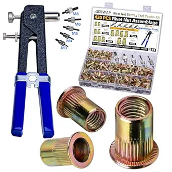 ASKWAY Pressure Rivet Nut Tool Kit, 430Pcs Metric Rivet Nut Combination