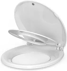 Toilet Seat Cover,17 Toddler Toilet Seat for Potty Training - Built-In Potty Seat for Kids, Soft-Close Hinges, Durable PP Material, Easy Install for Family Bathroom - White